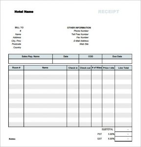 itemized receipt template simple hotel receipt template free