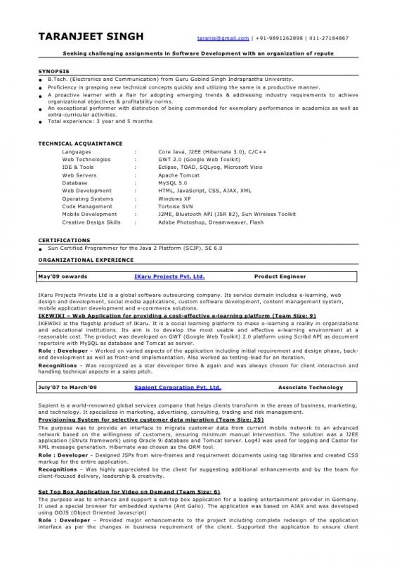 Java Developer Resume Template Business