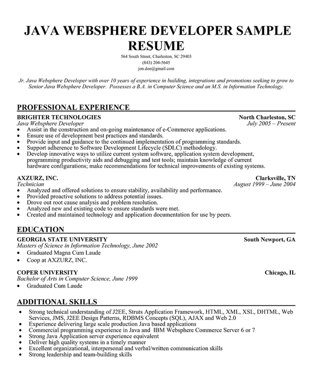 java developer resume