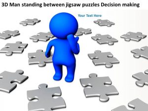 jigsaw puzzle templates d man standing between jigsaw puzzles decision making ppt graphics icons slide