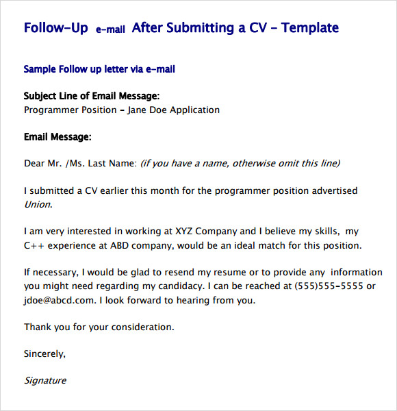 job application follow up email sample