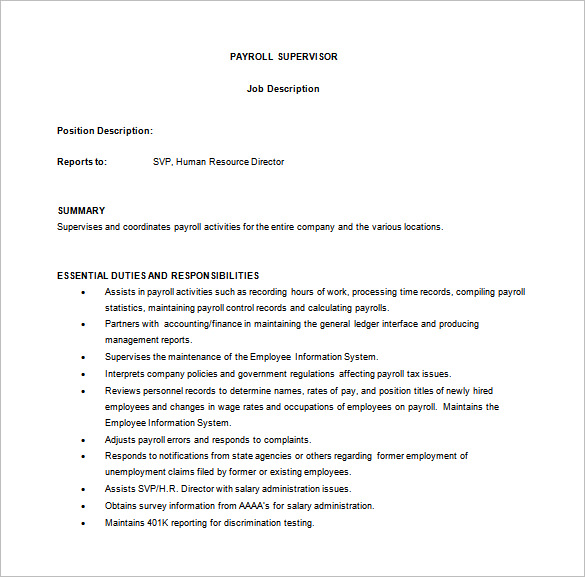 job description template word