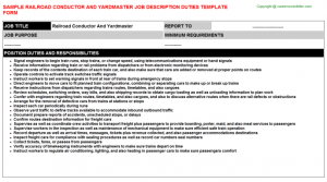 job description templates railroad conductor and yardmaster job description