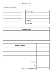 job estimate template blank job estimate template free download