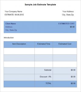 job estimate template free job estimte template download