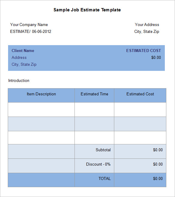 job estimate template