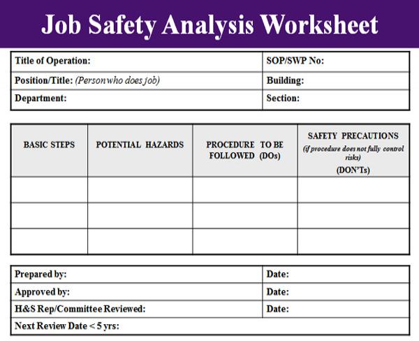 Job Hazard Analysis Form Template Business