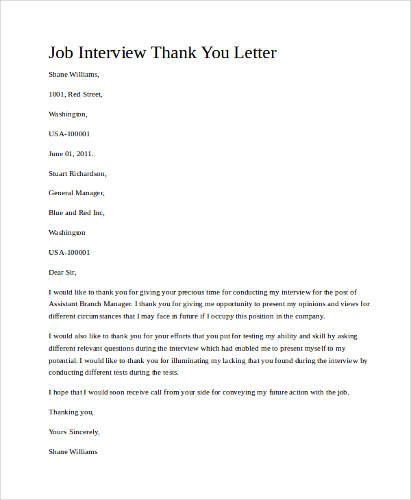 cover letter thanking for interview