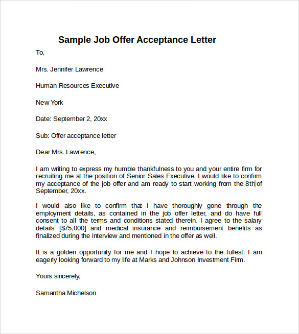 job offer acceptance letter