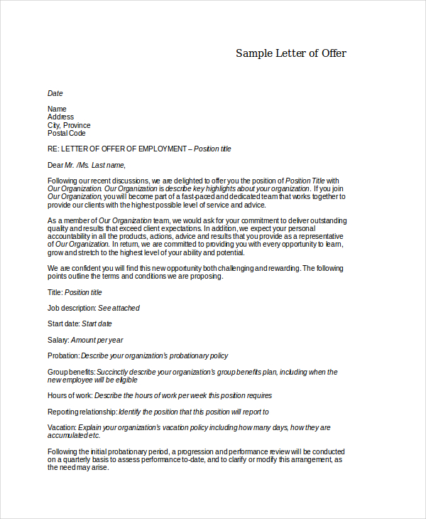 job offer letters