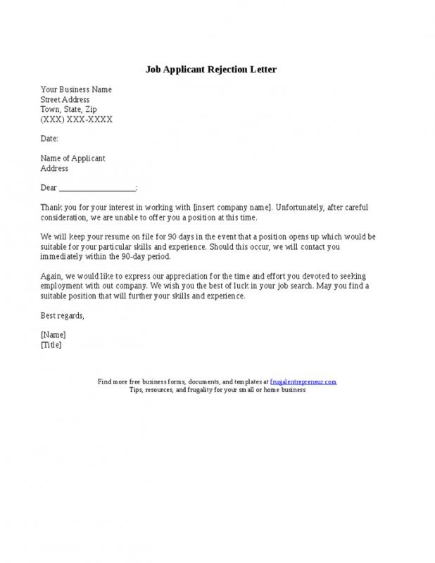 Job Rejection Letter | Template Business