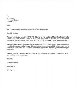 job rejection letter job application rejection letter