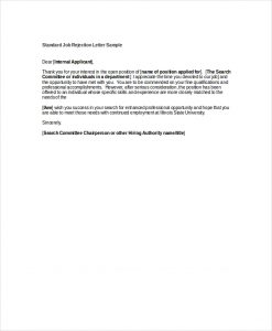 job rejection letter standard job rejection letter sample