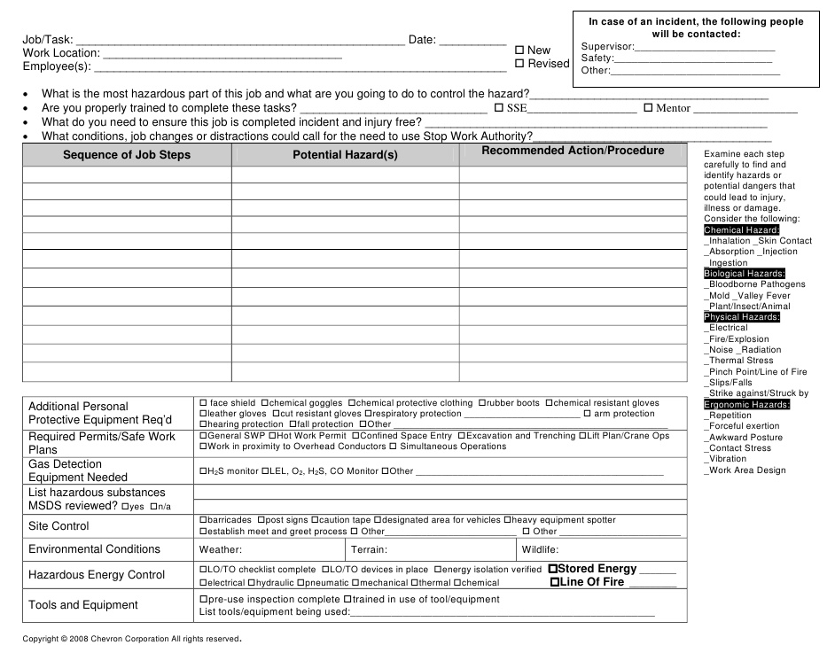 job safety analysis form