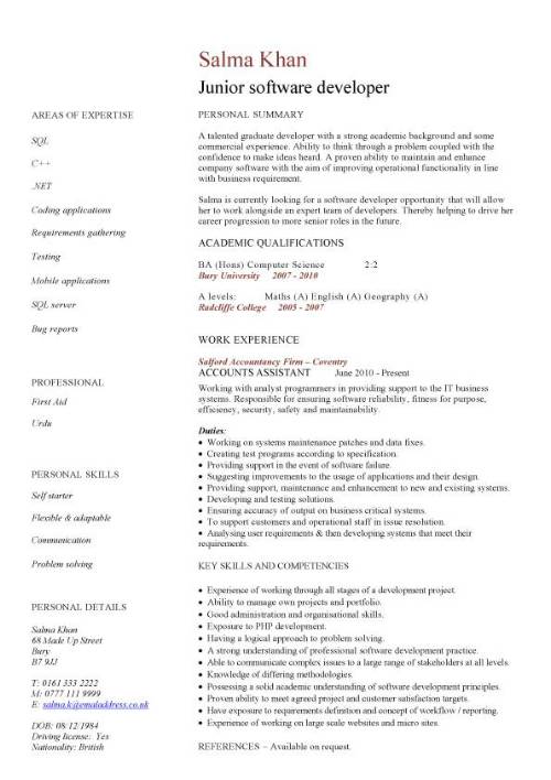 junior web developer resume