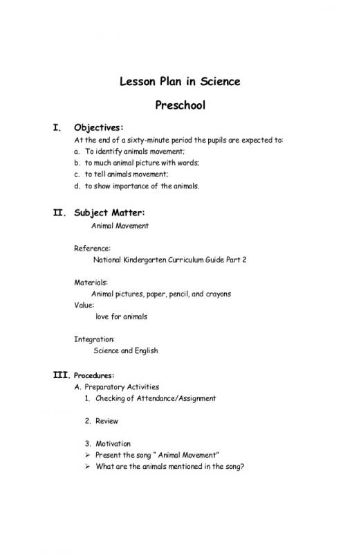 kindergarten lesson plan template