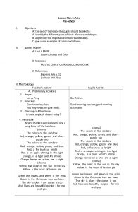 kindergarten lesson plan template lp arts