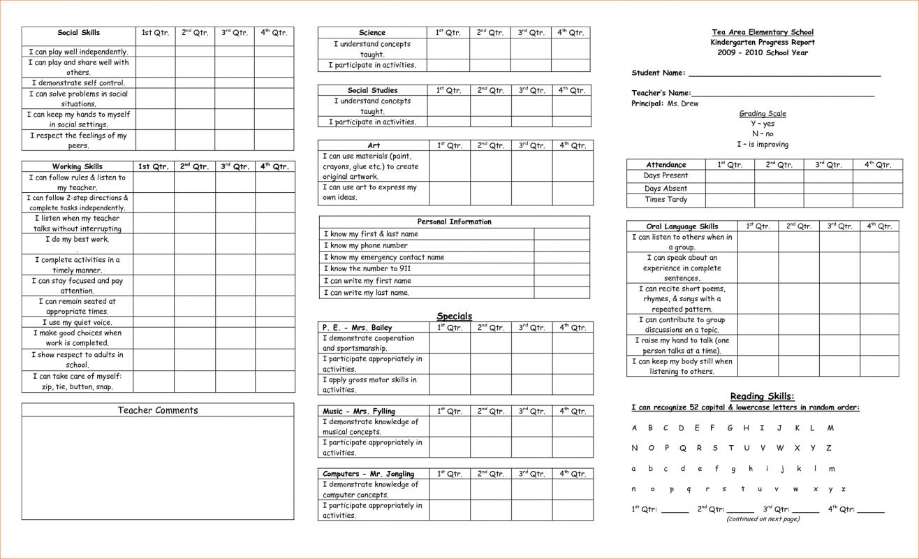 Kindergarten Report Card Template