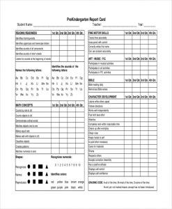 kindergarten report card template preschool report card template