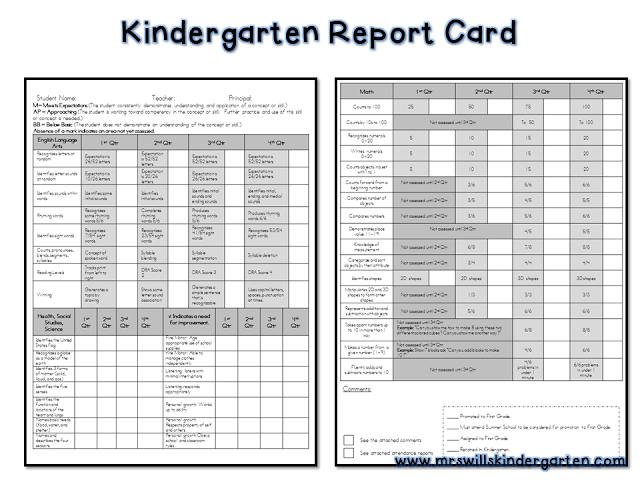 kindergarten report card template