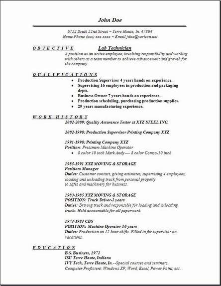 lab technician resume