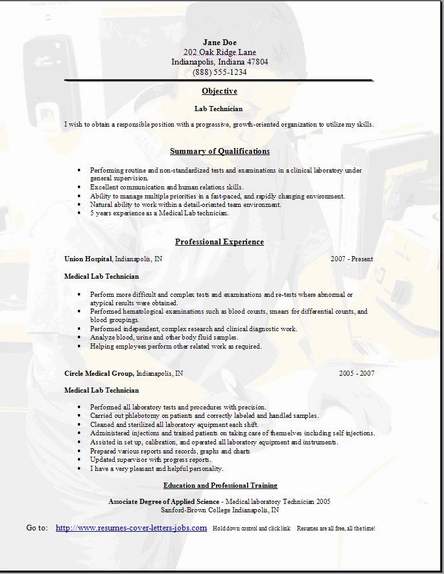 lab technician resume