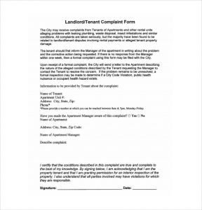 landlord letter to tenant regarding repairs landlord complaint form template