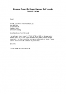 landlord letter to tenant regarding repairs request tenant to repair damage to property