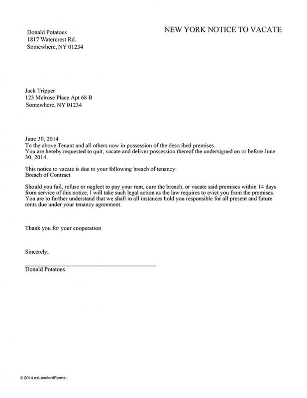 Landlord Notice To Vacate Template Business
