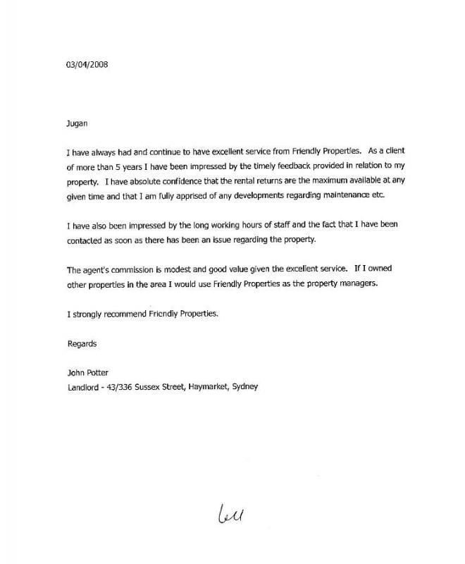 Landlord Recommendation Letter Template Business