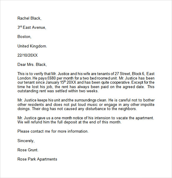 landlord reference letter