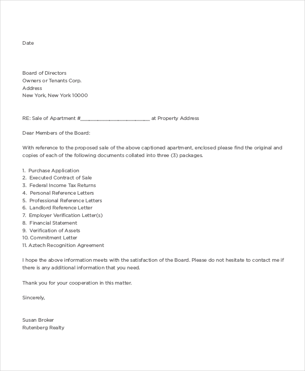 Business Reference Letter For Apartment