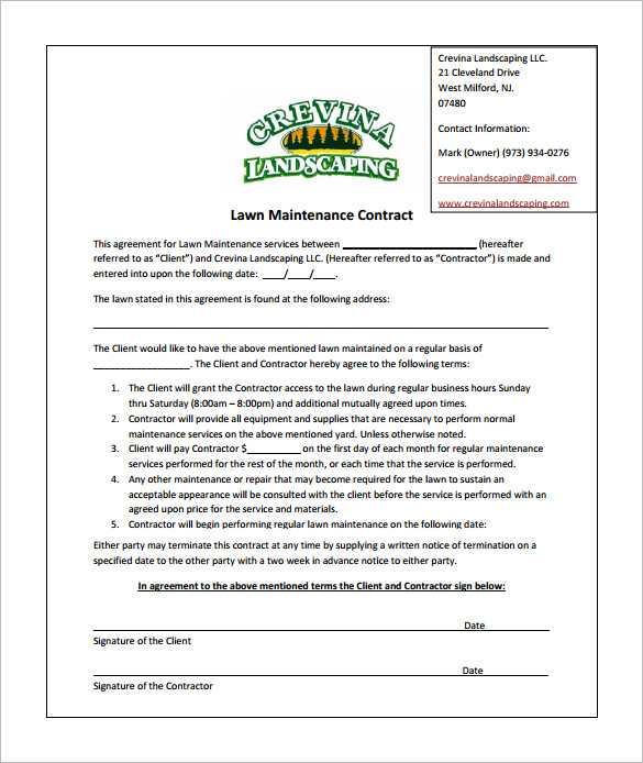 Lawn Care Contract Template Business