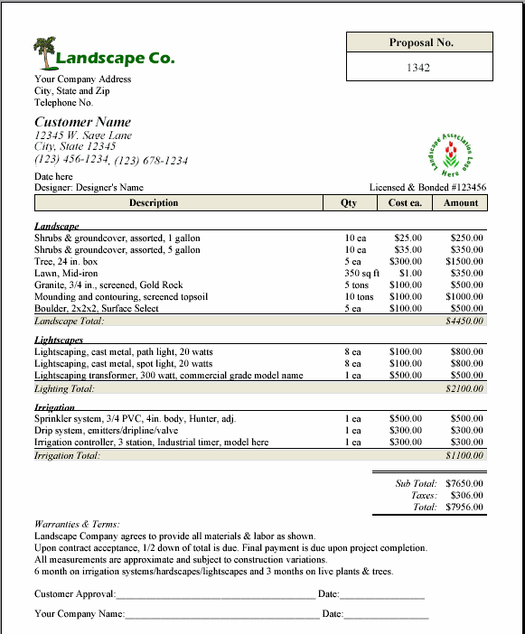 Lawn Care Contract Template Business