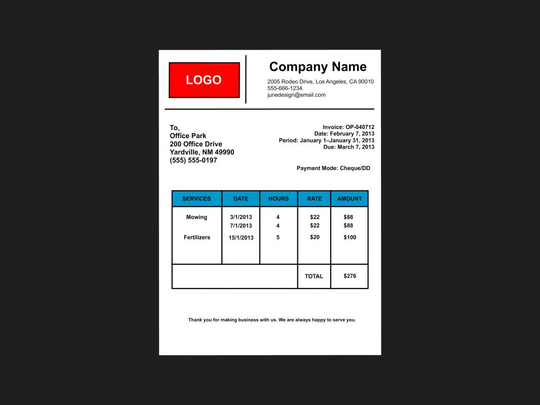 lawn care invoice