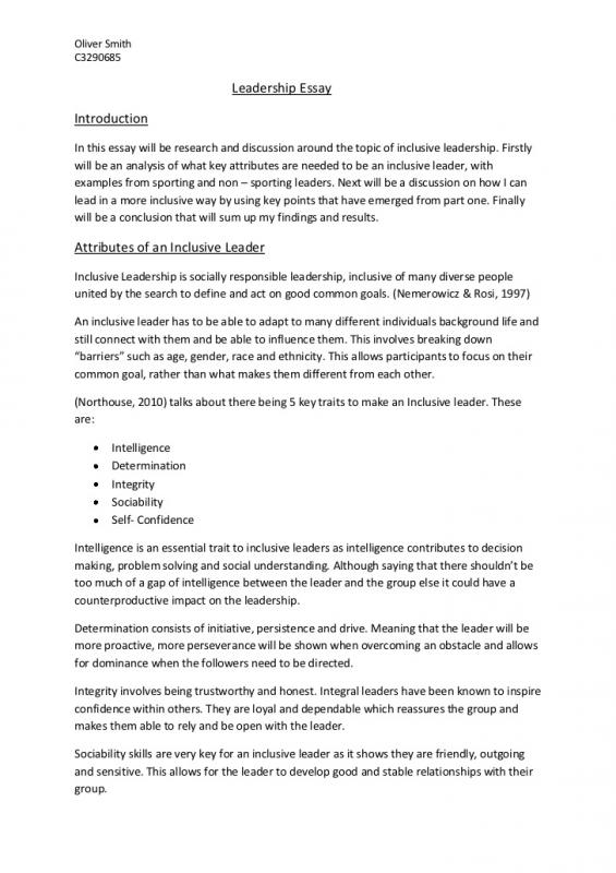 Leadership Essay Example | Template Business