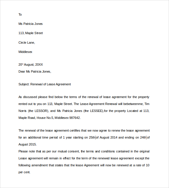 Renewal Of Tenancy Agreement Template