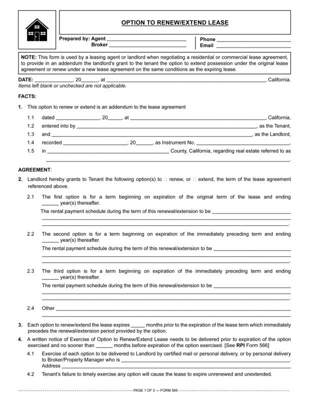 Lease Renewal Form Template Business