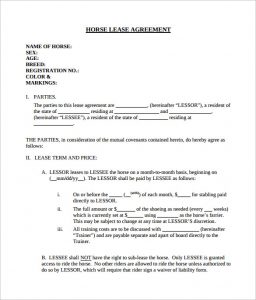 legal contract templates simple horse lease agreement