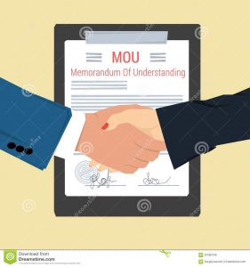 legal memo template handshake memorandum understanding vector concept mou man woman shaking hands background signed document seal flat