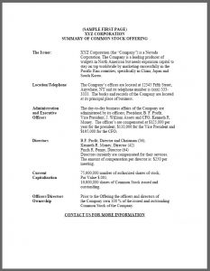 legal memorandum example ppm source sample common stock offering