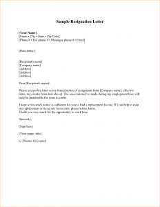 letter of application template week notice resignation