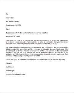 letter of employment offer job offer business letter