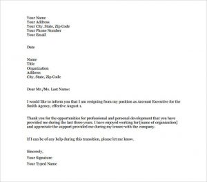 letter of employment templates account executive resignation letter of notice