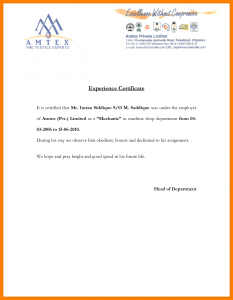 letter of intent for business work experience letter samples from employer