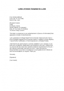 letter of intent format letter of intent template for a job