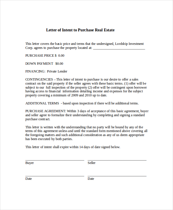 letter of intent real estate