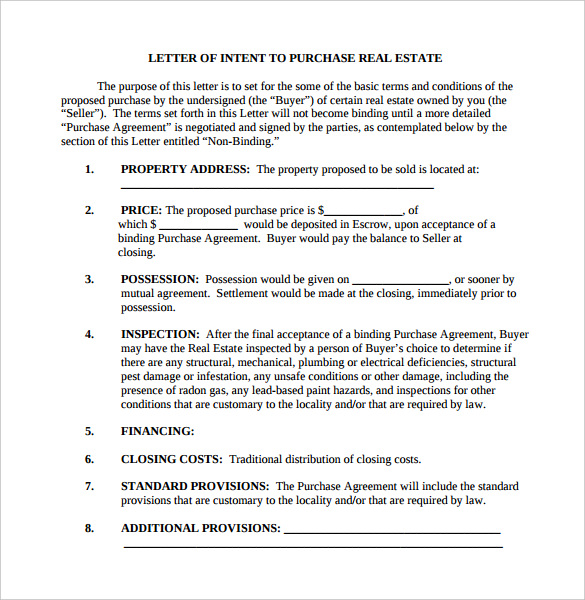 letter of intent real estate