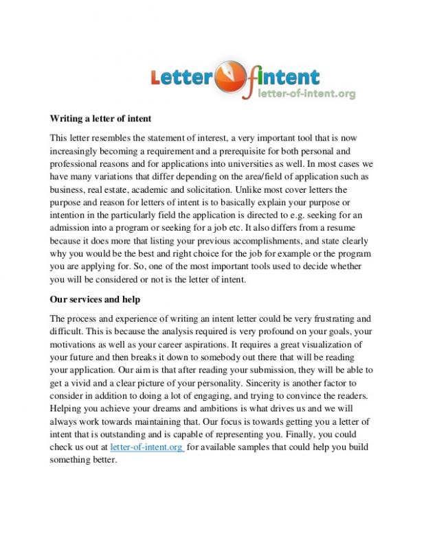 Letter Of Intent Residency Template Business