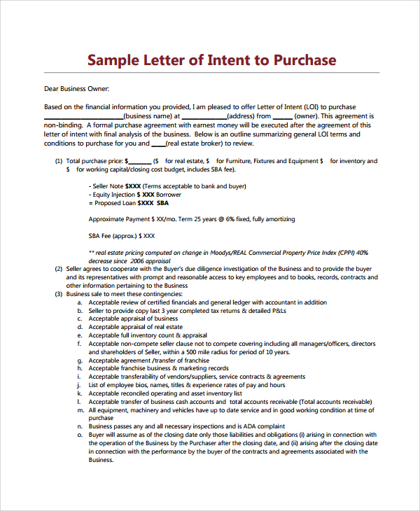 Letter Of Intent To Purchase Real Estate | Template Business